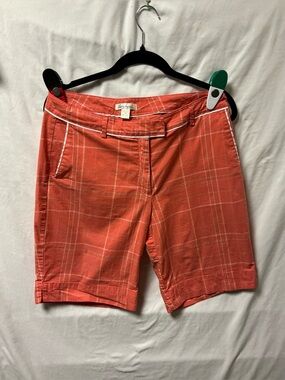 Lady Hagen Coral Plaid Bermuda Shorts with White Trim